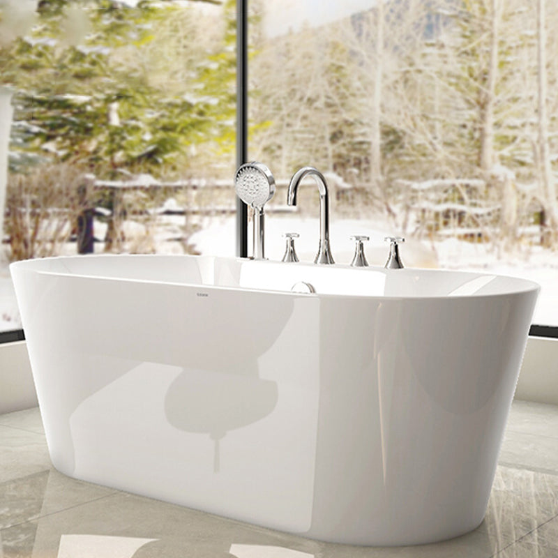 Modern Acrylic White Bathtub Ellipse Back to Wall with Drain Bath Tub