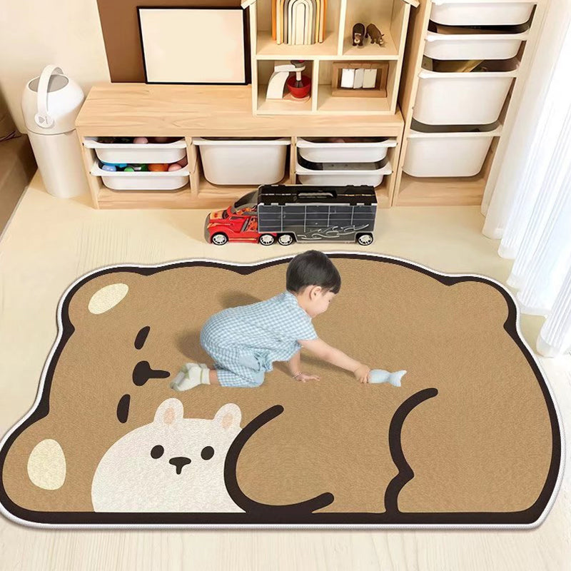 Modern Brown Rug Polyester Cartoon Pattern Rug Washable Rug for Home Decor