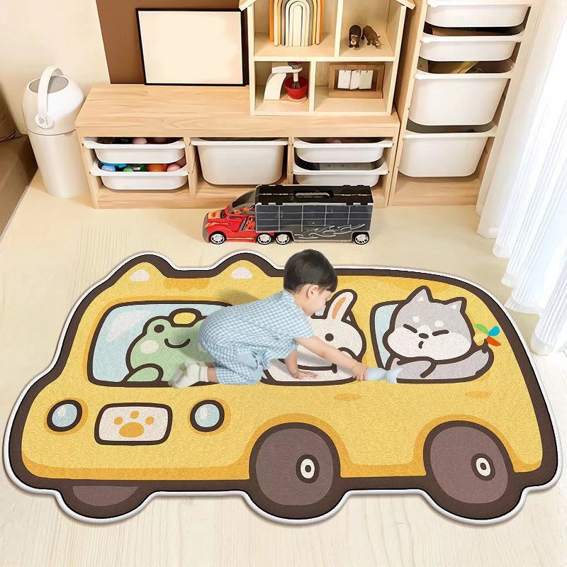 Modern Brown Rug Polyester Cartoon Pattern Rug Washable Rug for Home Decor