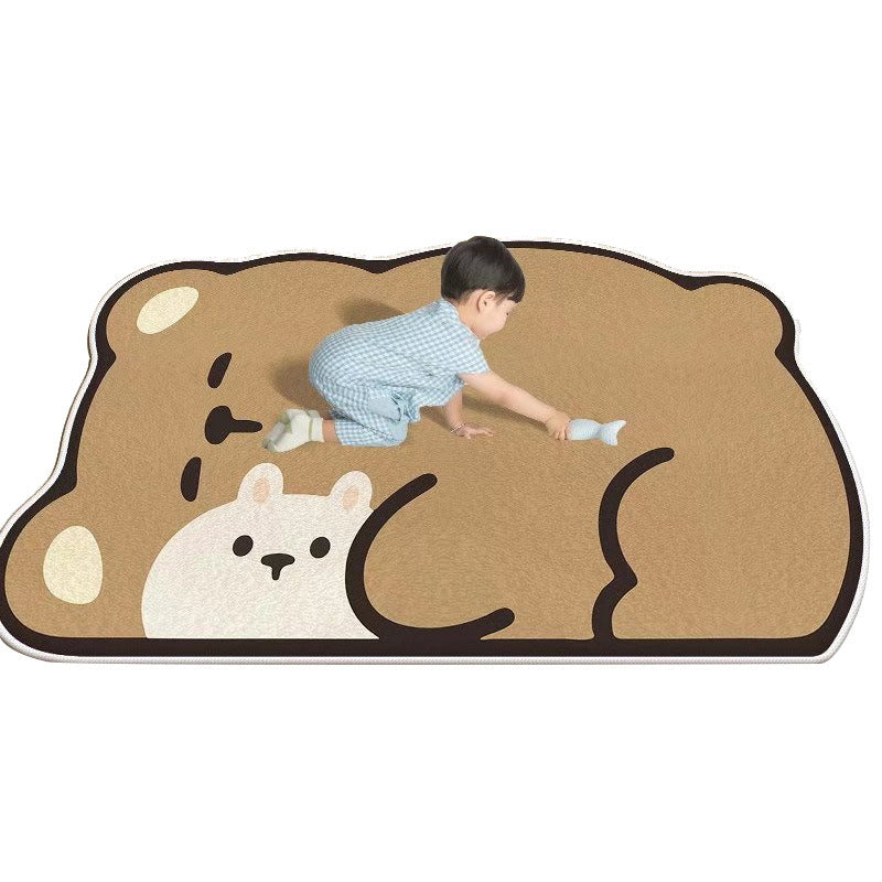 Modern Brown Rug Polyester Cartoon Pattern Rug Washable Rug for Home Decor