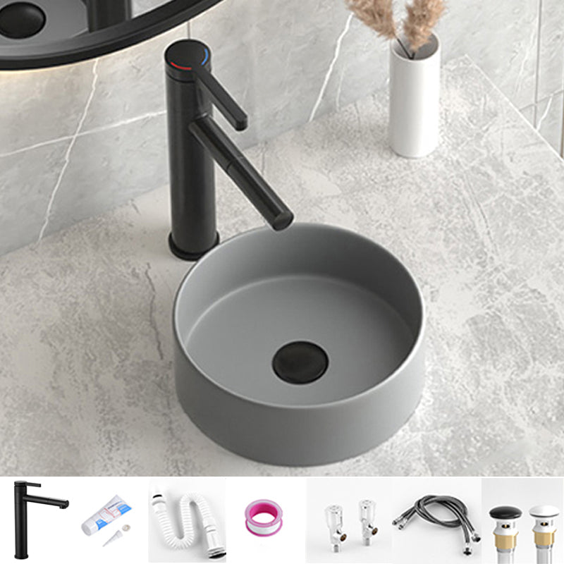 Modern Bathroom Sink Porcelain Pop-Up Drain Round Vessel Lavatory Sink