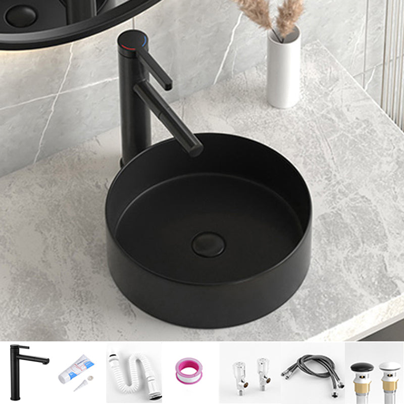 Modern Bathroom Sink Porcelain Pop-Up Drain Round Vessel Lavatory Sink