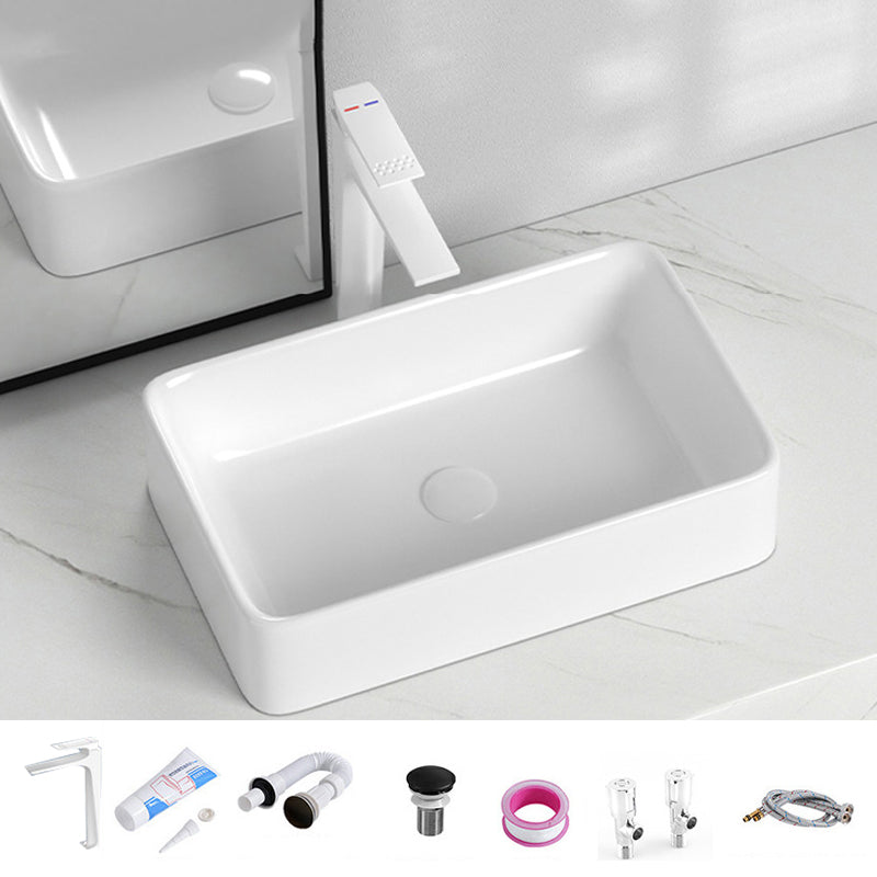 Contemporary Bathroom Sink with Single Faucet Hole Solid Color Rectangular Vessel Sink
