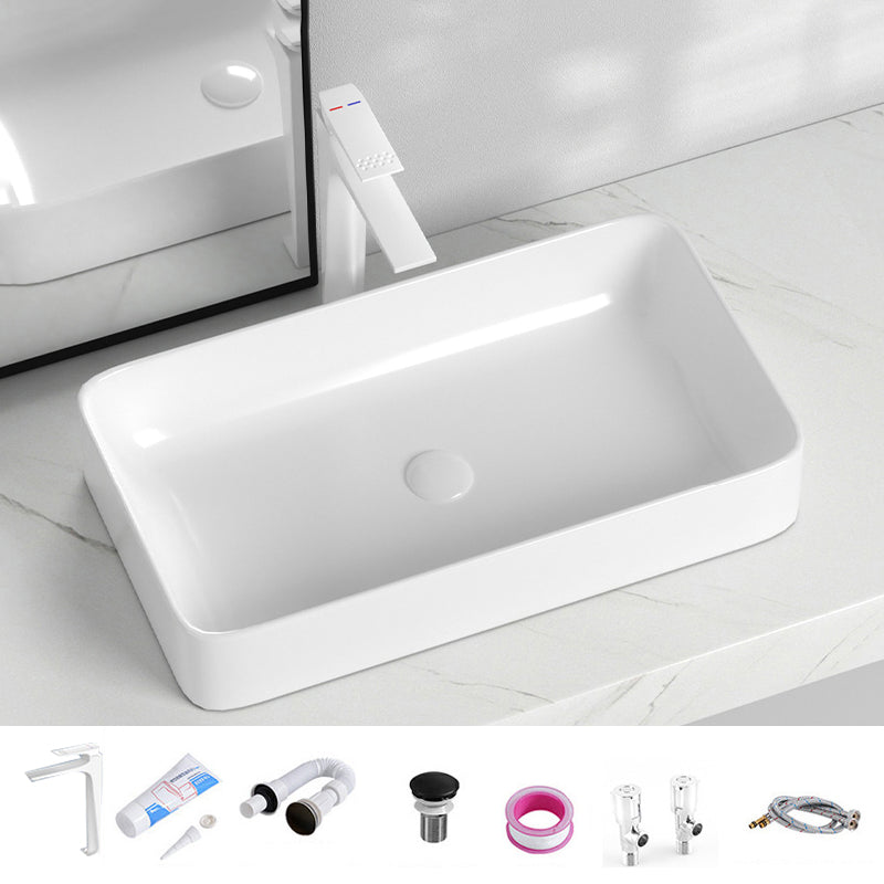 Contemporary Bathroom Sink with Single Faucet Hole Solid Color Rectangular Vessel Sink