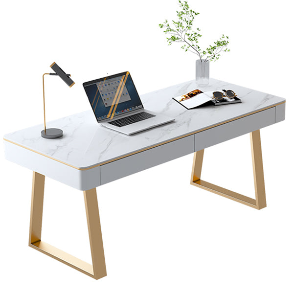 Glam Rectangular Office Desk Antique Finish Computer Desk with 2 Storage Drawers