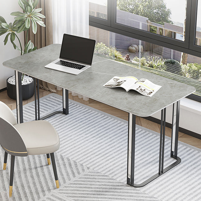 Contemporary Curved Office Desk Antique Finish Computer Desk with Metal Legs