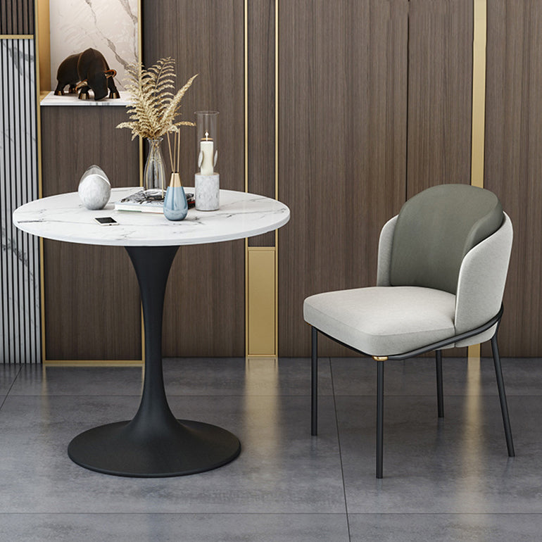 White Faux Marble Top Dining Table Set 1/2/5 Pieces Round Dining Set with Padded Chairs