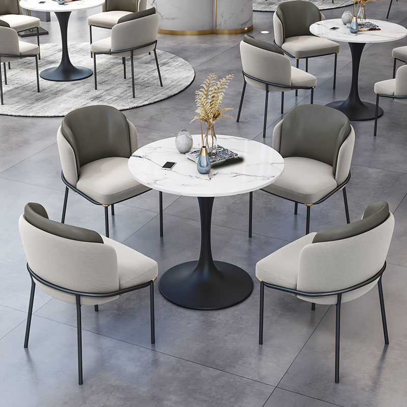 White Faux Marble Top Dining Table Set 1/2/5 Pieces Round Dining Set with Padded Chairs