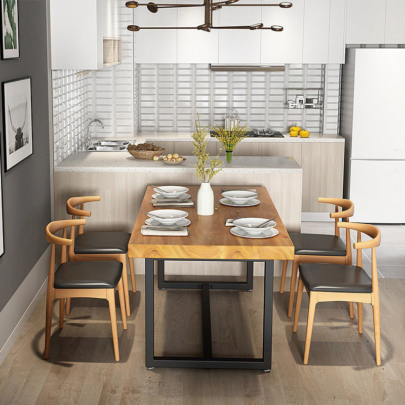 Rectangle Pine Wood Top Dining Table Set 1/5 Pieces Industrial Dinette Set for Home