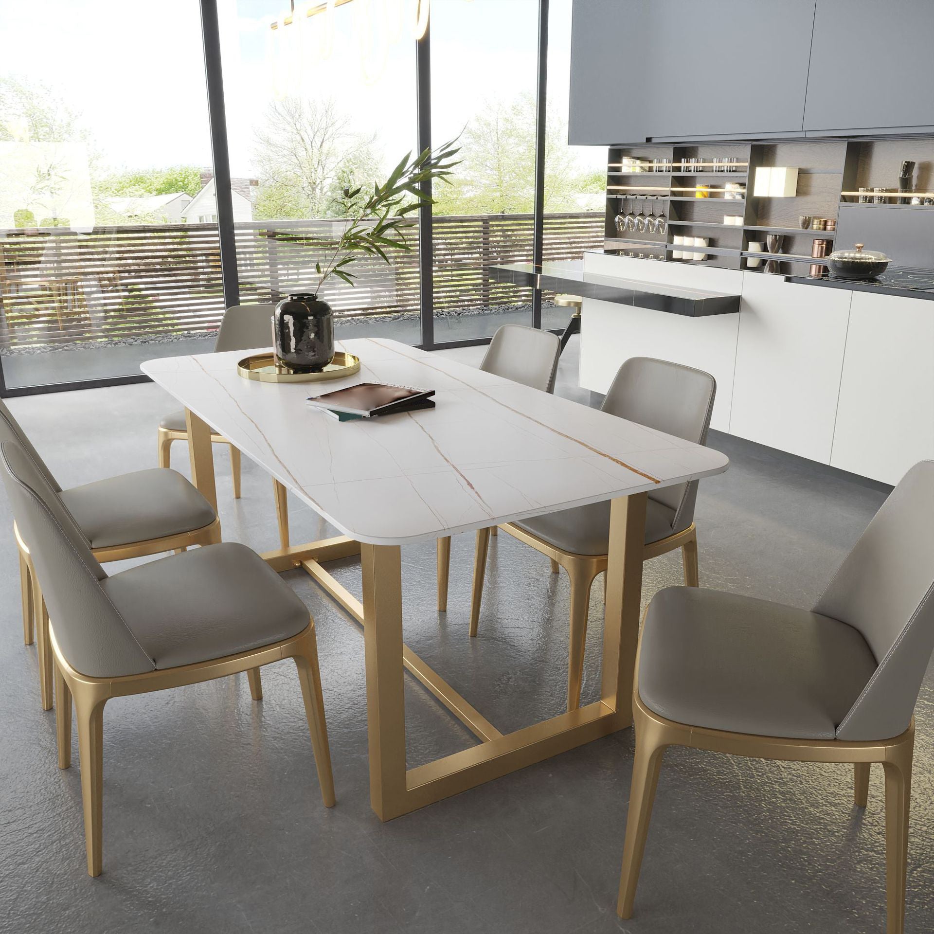 Glam Stone Dining Table Set for Home 1/2/5/7 Pieces Dinette Set