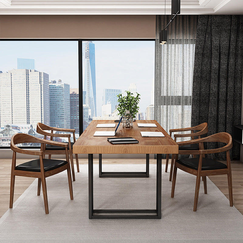 Brown Solid Wood Dining Table Set 1/2/5/7 Pieces Industrial Dinette Set for Home