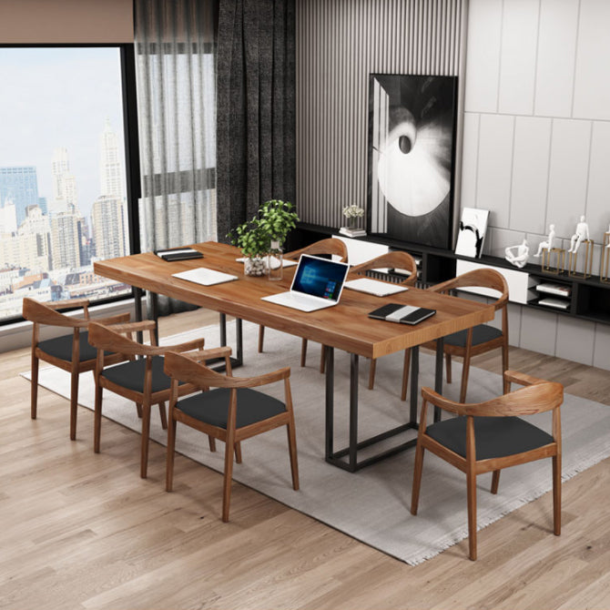 Brown Solid Wood Dining Table Set 1/2/5/7 Pieces Industrial Dinette Set for Home