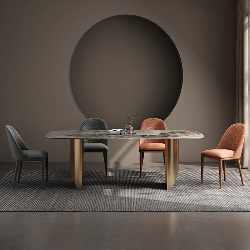 Contemporary Dining Set 1/2/5/7 Pieces Glossy White Stone Dining Table Set