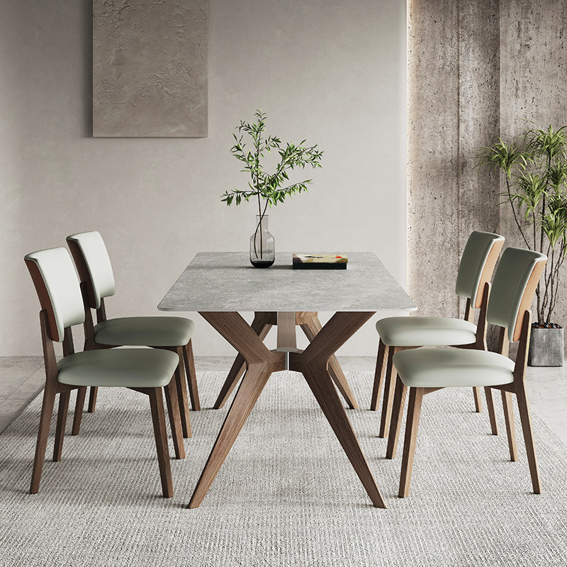 Modern Gray Stone Dining Table Set 1/4/5 Pieces Dining Set with Leather Chairs