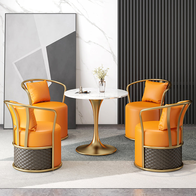 Glam Dinette Set with Leather Chairs 1/4/5 Pieces Glossy White Stone Dining Table Set