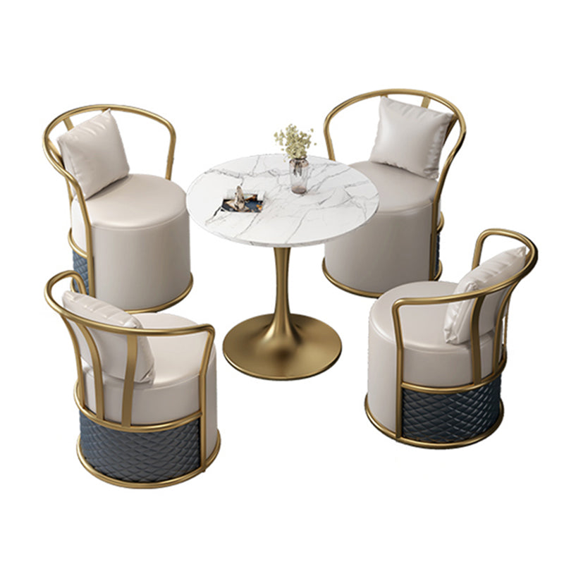 Glam Dinette Set with Leather Chairs 1/4/5 Pieces Glossy White Stone Dining Table Set