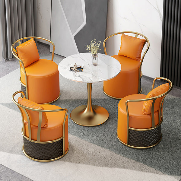 Glam Dinette Set with Leather Chairs 1/4/5 Pieces Glossy White Stone Dining Table Set