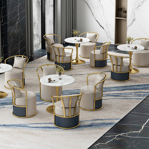 Glam Dinette Set with Leather Chairs 1/4/5 Pieces Glossy White Stone Dining Table Set