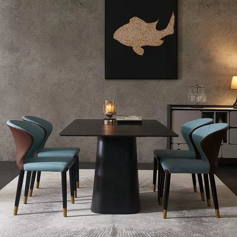 Modern Dining Set 1/4/5/7 Pcs Black Rectangle Dining Table with Upholstered Chairs