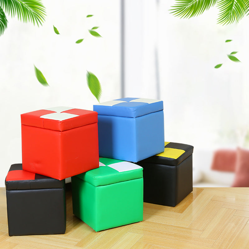 Modern Color Block Square Cube Water Resistant Storage Ottoman