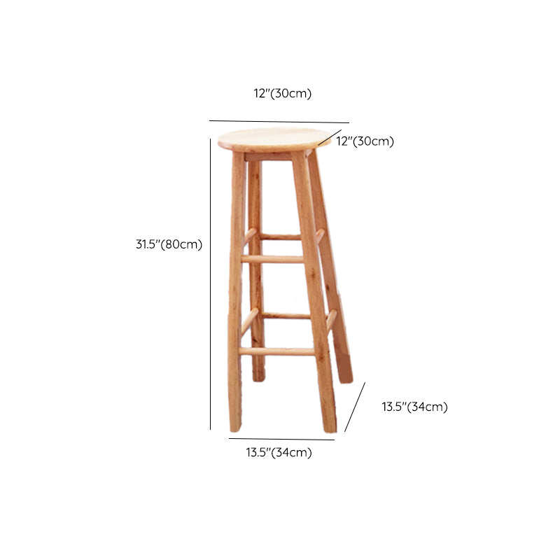 Modern Armless Wooden Counter Stool Oak Wood High Stool with 4 Legs