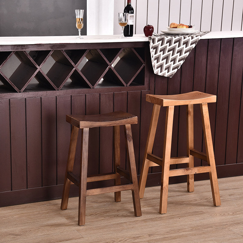 Industrial Backless Solid Wood Counter Stool Wooden Armless High Chair with 4 Legs