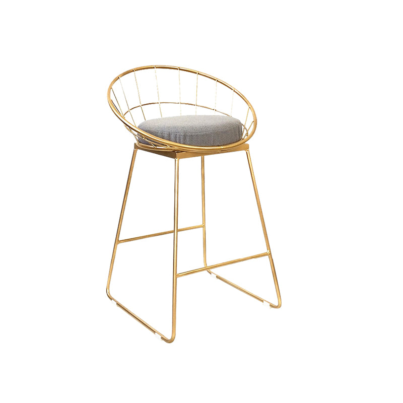 Glam Style Counter Stool Upholstered Low Back Bar Stool with Gold Frame