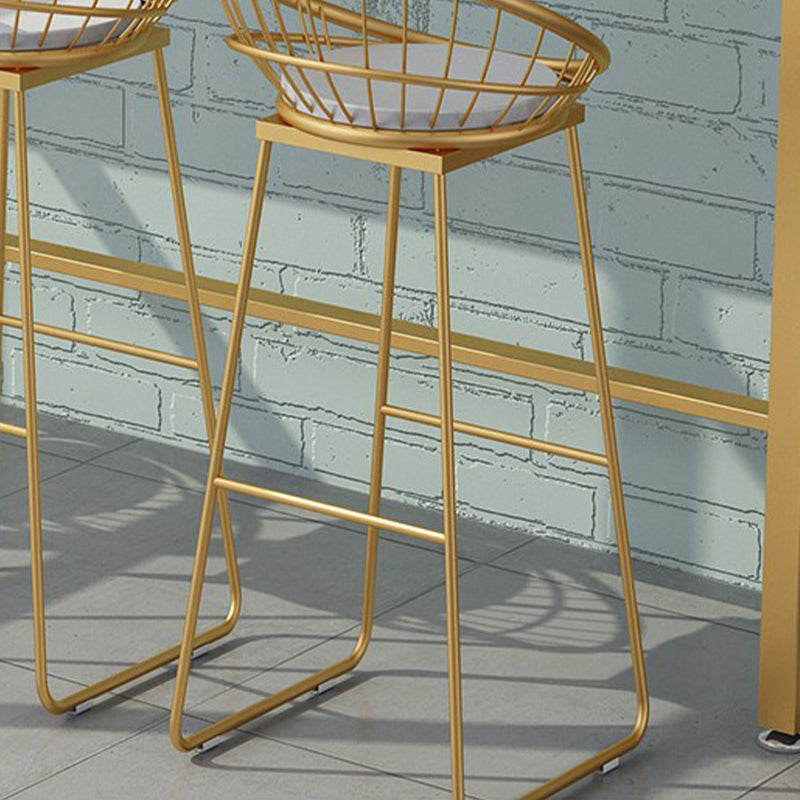 Glam Style Counter Stool Upholstered Low Back Bar Stool with Gold Frame