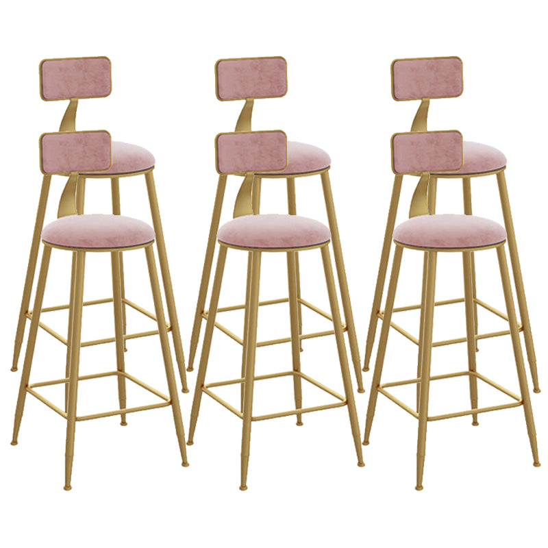 Glam Style Counter Stool Upholstered Low Back Bar Stool with Gold Frame