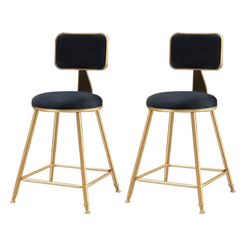 Glam Round Upholstered Counter Stool Low Back Stool with Gold Frame