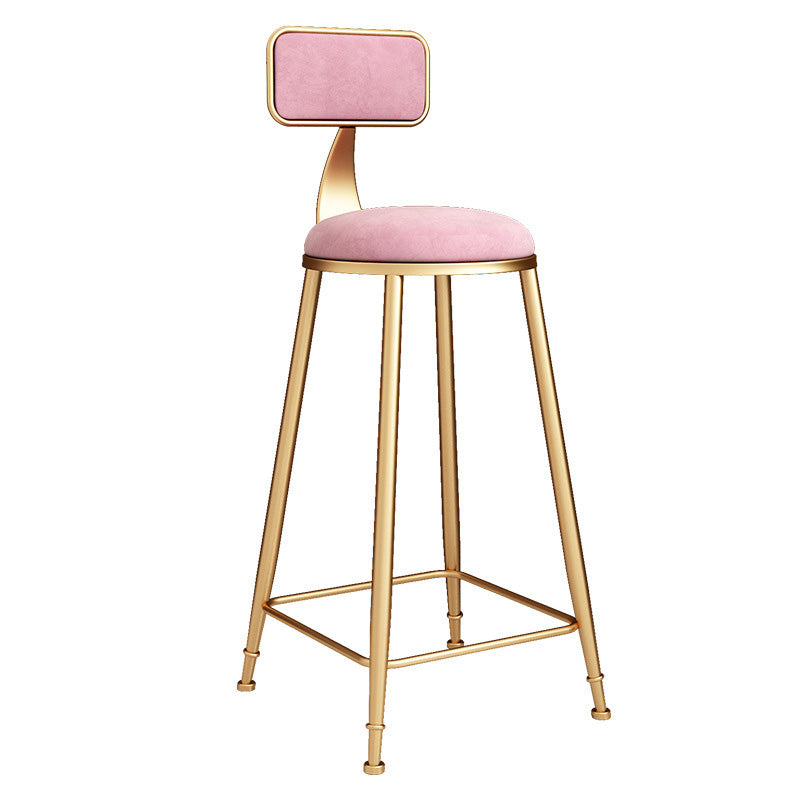 Glam Round Upholstered Counter Stool Low Back Stool with Gold Frame