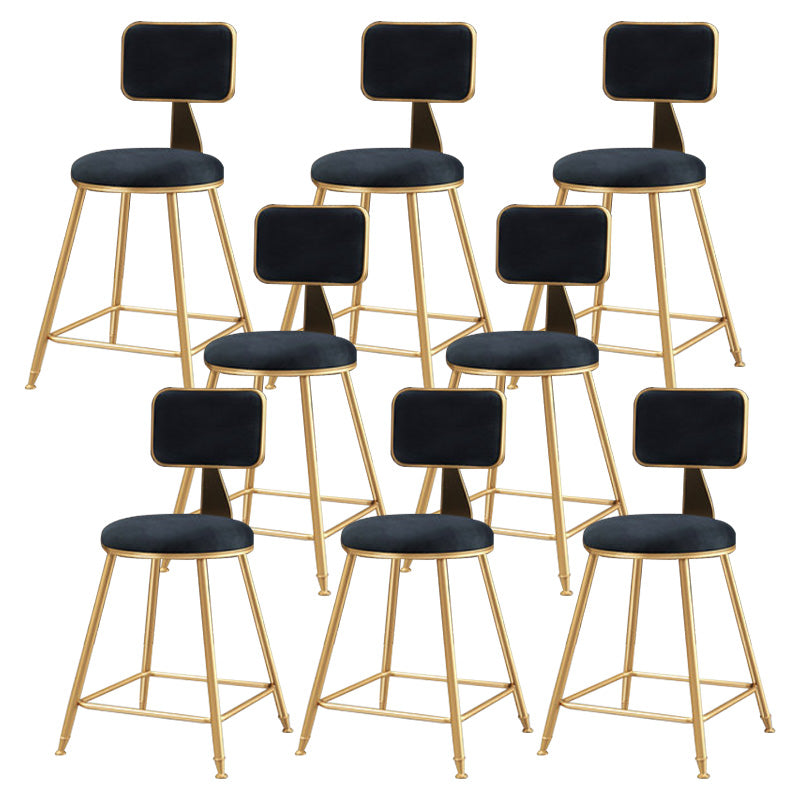 Glam Round Upholstered Counter Stool Low Back Stool with Gold Frame