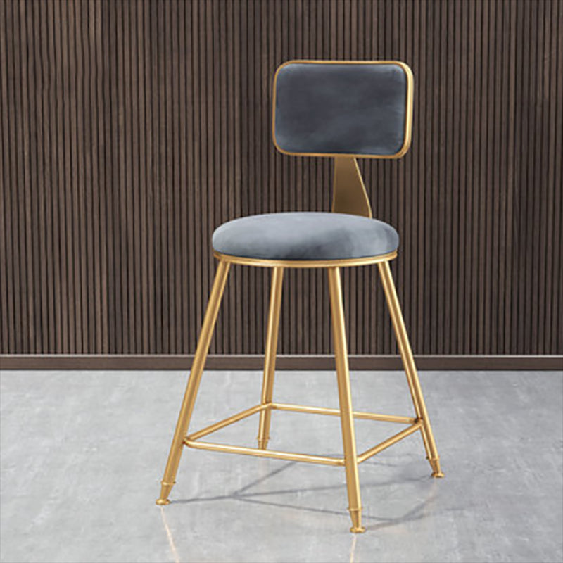 Glam Round Upholstered Counter Stool Low Back Stool with Gold Frame