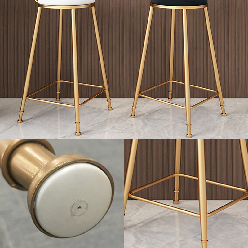 Glam Round Upholstered Counter Stool Low Back Stool with Gold Frame