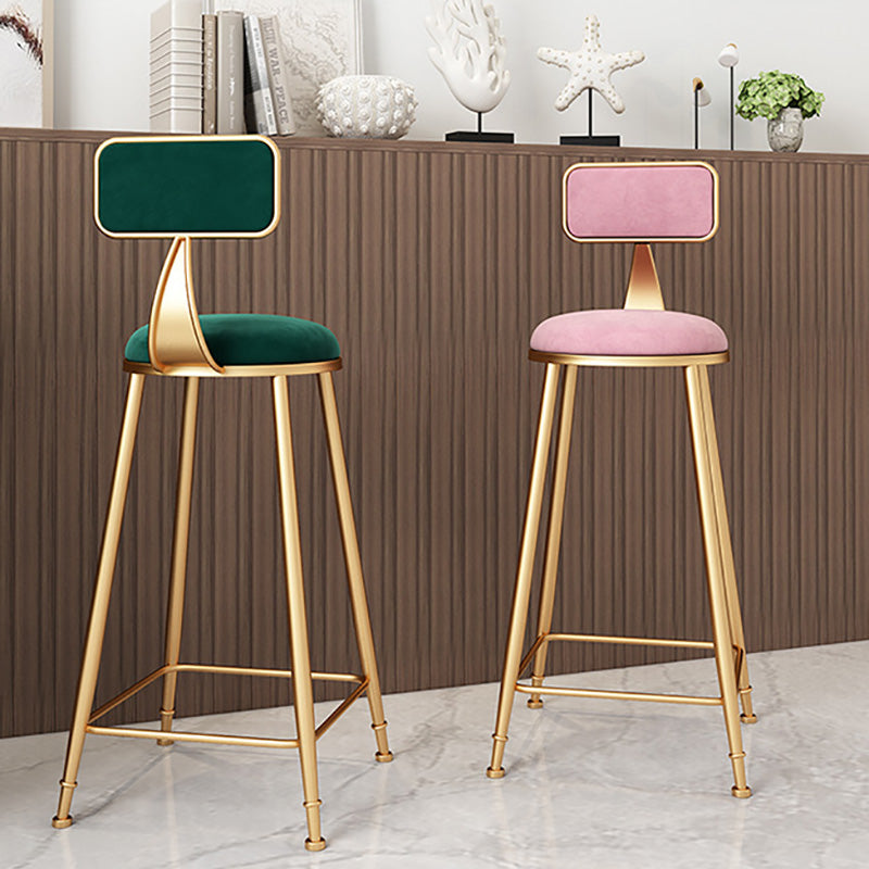 Glam Round Upholstered Counter Stool Low Back Stool with Gold Frame