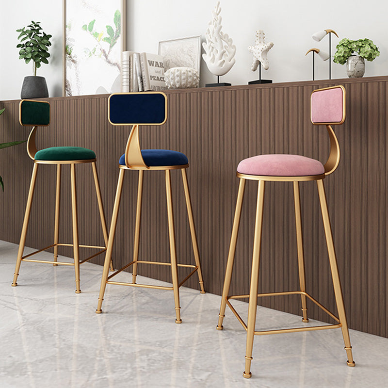 Glam Round Upholstered Counter Stool Low Back Stool with Gold Frame