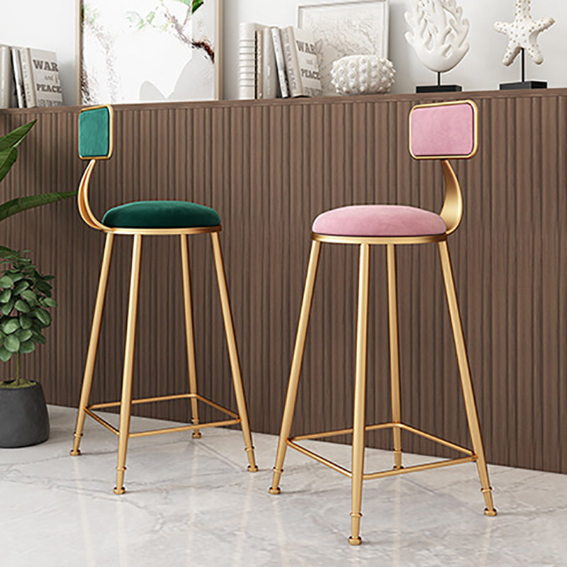 Glam Round Upholstered Counter Stool Low Back Stool with Gold Frame