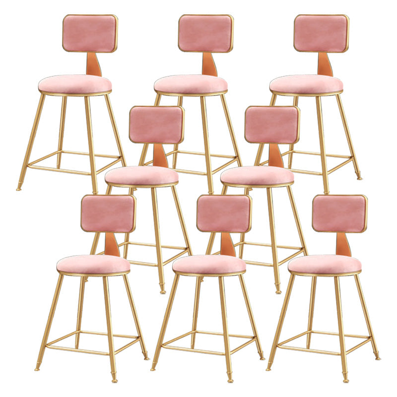 Glam Round Upholstered Counter Stool Low Back Stool with Gold Frame