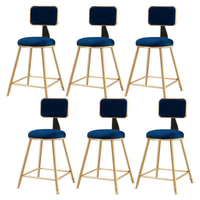 Glam Round Upholstered Counter Stool Low Back Stool with Gold Frame