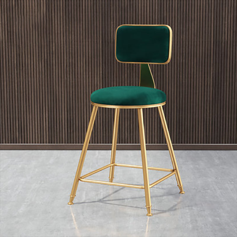 Glam Round Upholstered Counter Stool Low Back Stool with Gold Frame