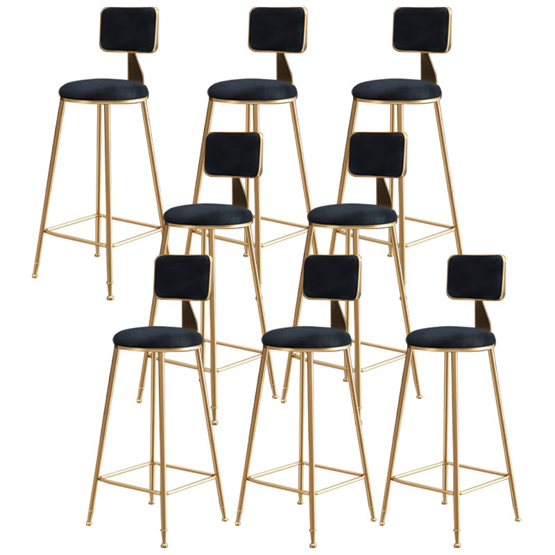 Glam Round Upholstered Counter Stool Low Back Stool with Gold Frame
