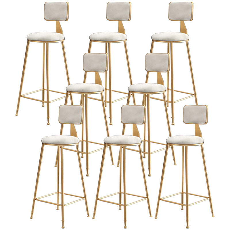 Glam Round Upholstered Counter Stool Low Back Stool with Gold Frame