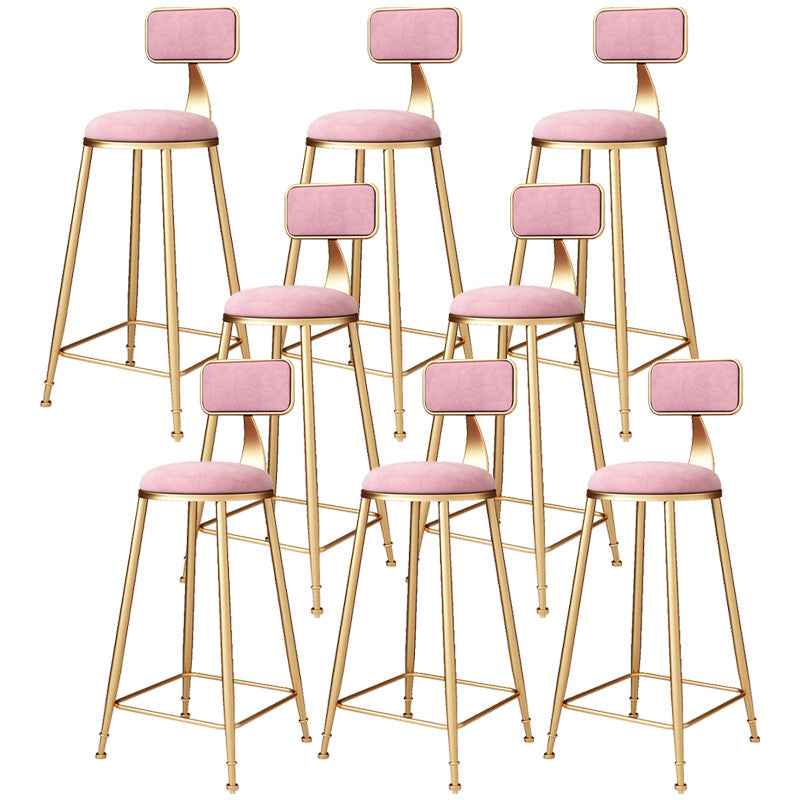 Glam Round Upholstered Counter Stool Low Back Stool with Gold Frame