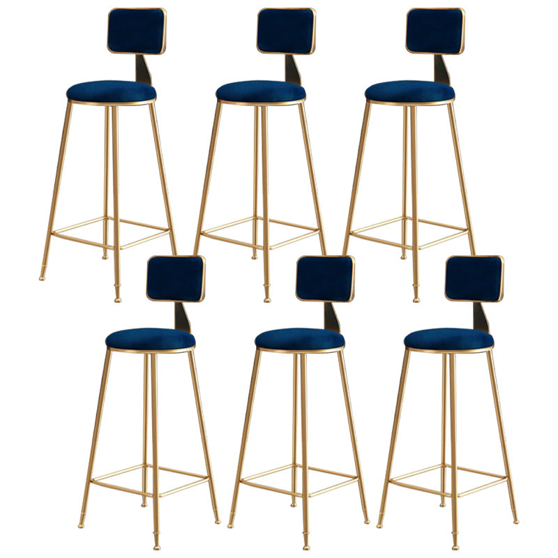 Glam Round Upholstered Counter Stool Low Back Stool with Gold Frame