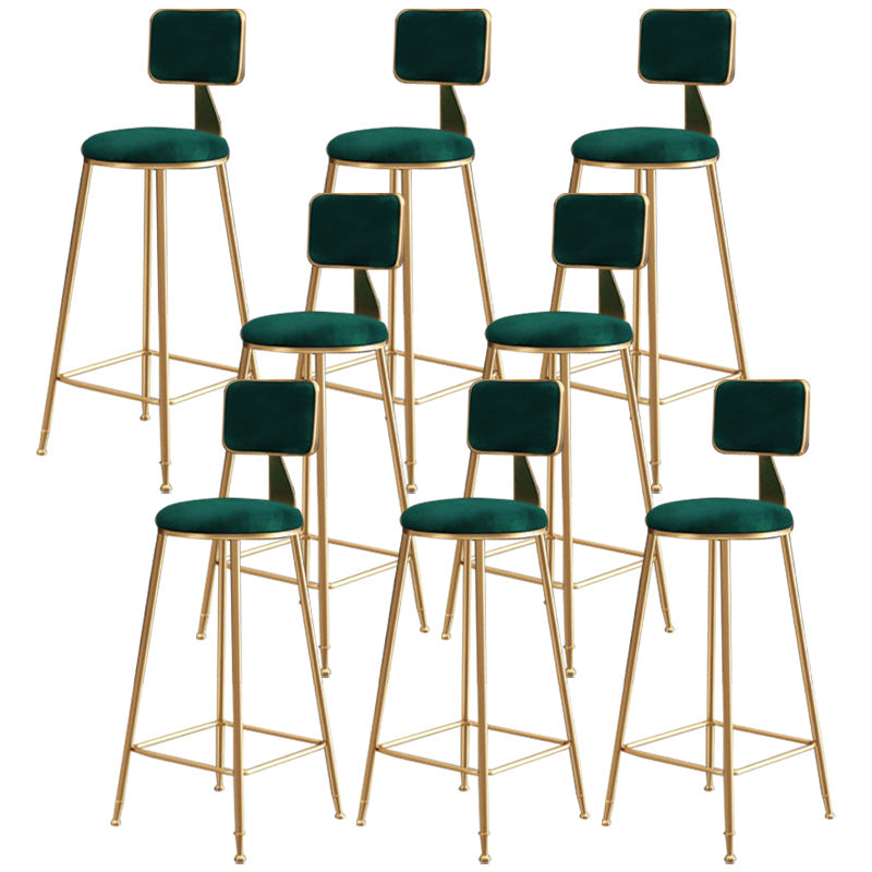 Glam Round Upholstered Counter Stool Low Back Stool with Gold Frame