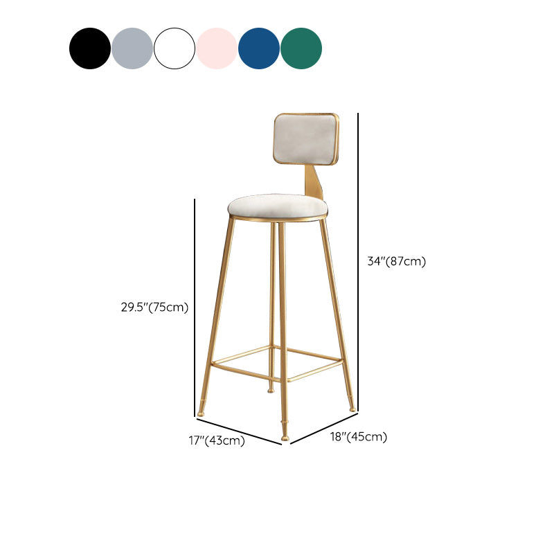 Glam Round Upholstered Counter Stool Low Back Stool with Gold Frame