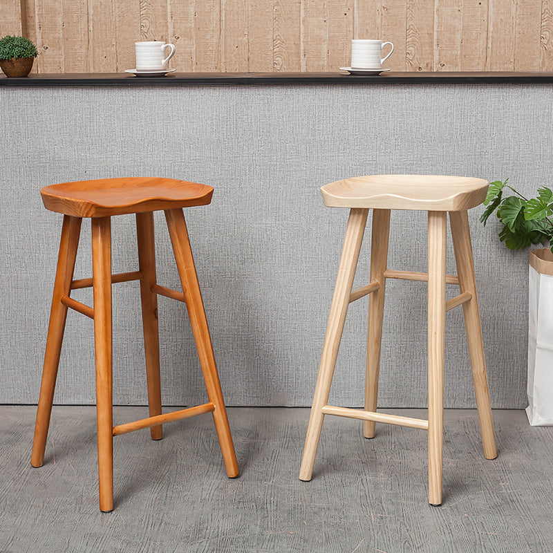 Industrial Solid Wood Counter Stool Saddle Seat Backless Bar Stool with Footrest