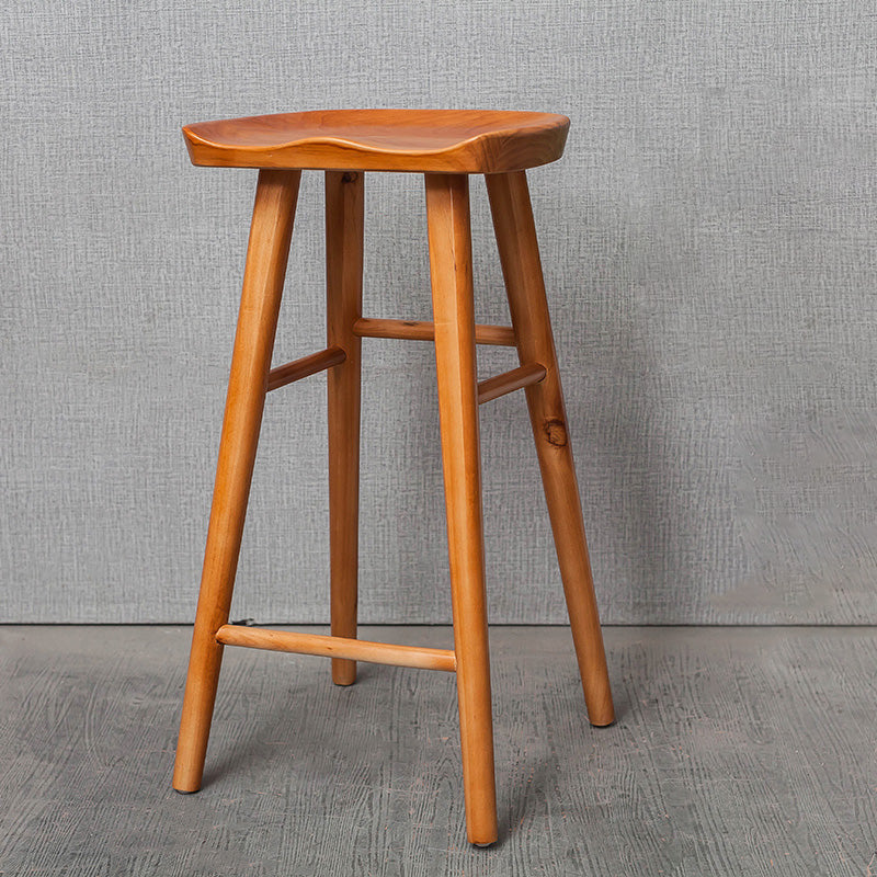 Industrial Solid Wood Counter Stool Saddle Seat Backless Bar Stool with Footrest