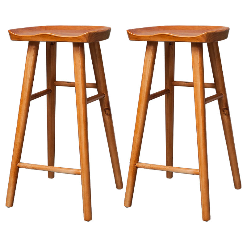 Industrial Solid Wood Counter Stool Saddle Seat Backless Bar Stool with Footrest