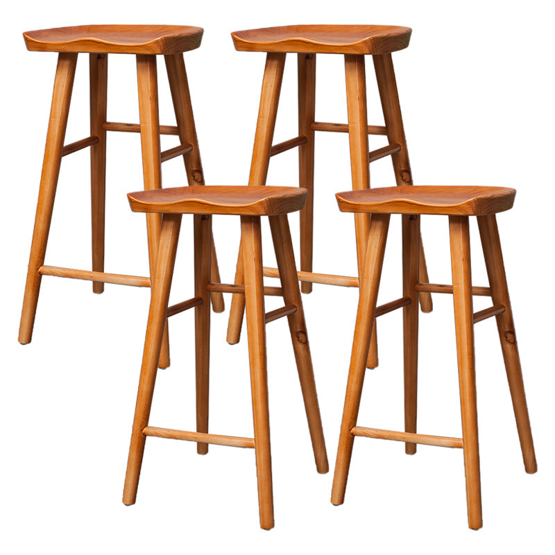 Industrial Solid Wood Counter Stool Saddle Seat Backless Bar Stool with Footrest